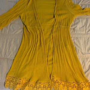 Yellow tie front cardigan/cover up